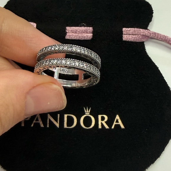 Pandora Jewelry - Pandora Silver Double Band Ring with Clear Cubic Stones
